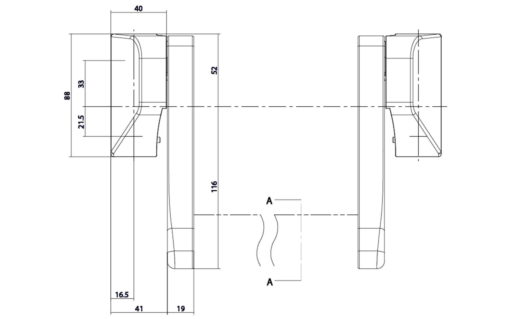 Strichzeichnung Frontal Stangengriff B-7404