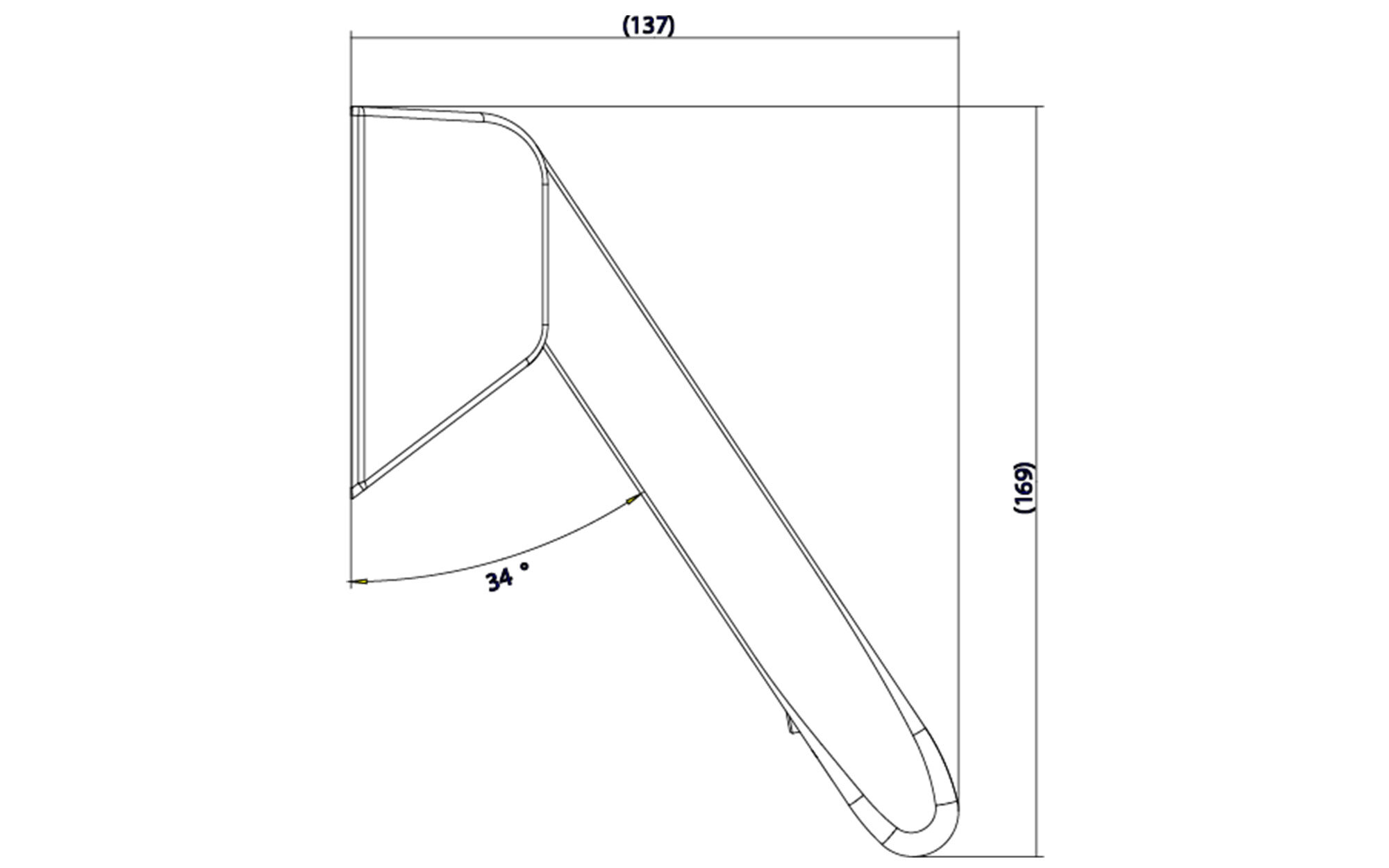Strichzeichnung Stangengriff B-7404 in der seitlichen Ansicht mit Vermaßung