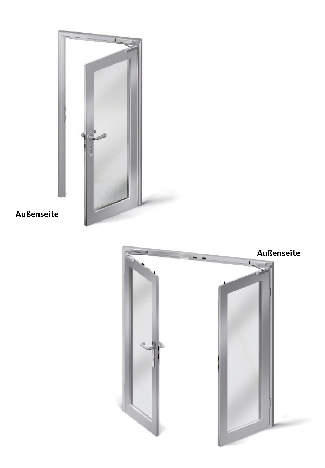 Geöffnete 1-und2-flüglige Aluminiumtüren mit Milchglas