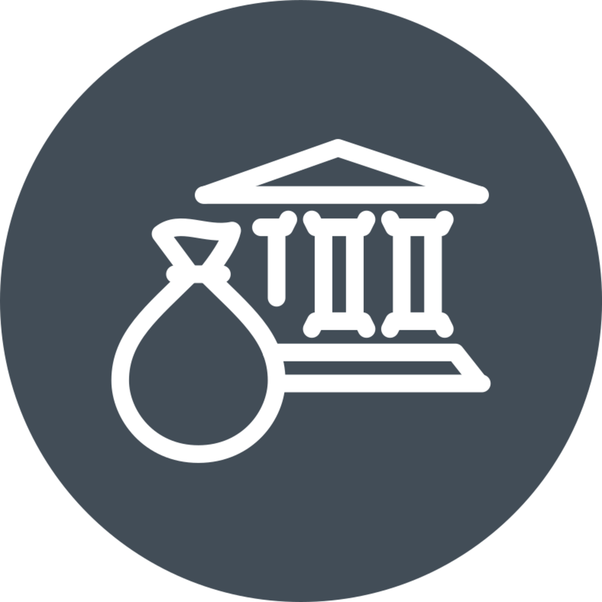 A building with a money bag next to it, symbolizing finance